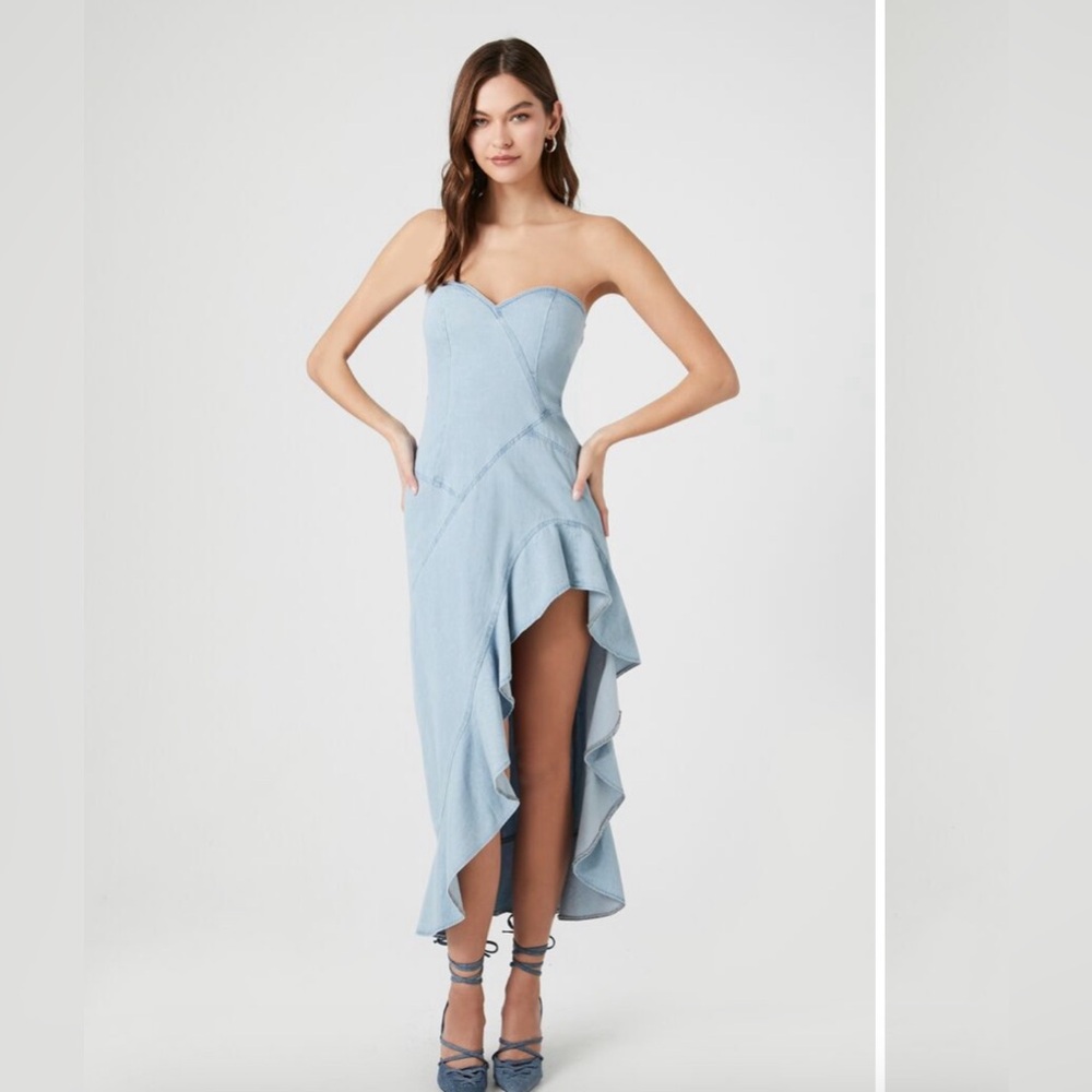 Strapless denim ruffle dress size large